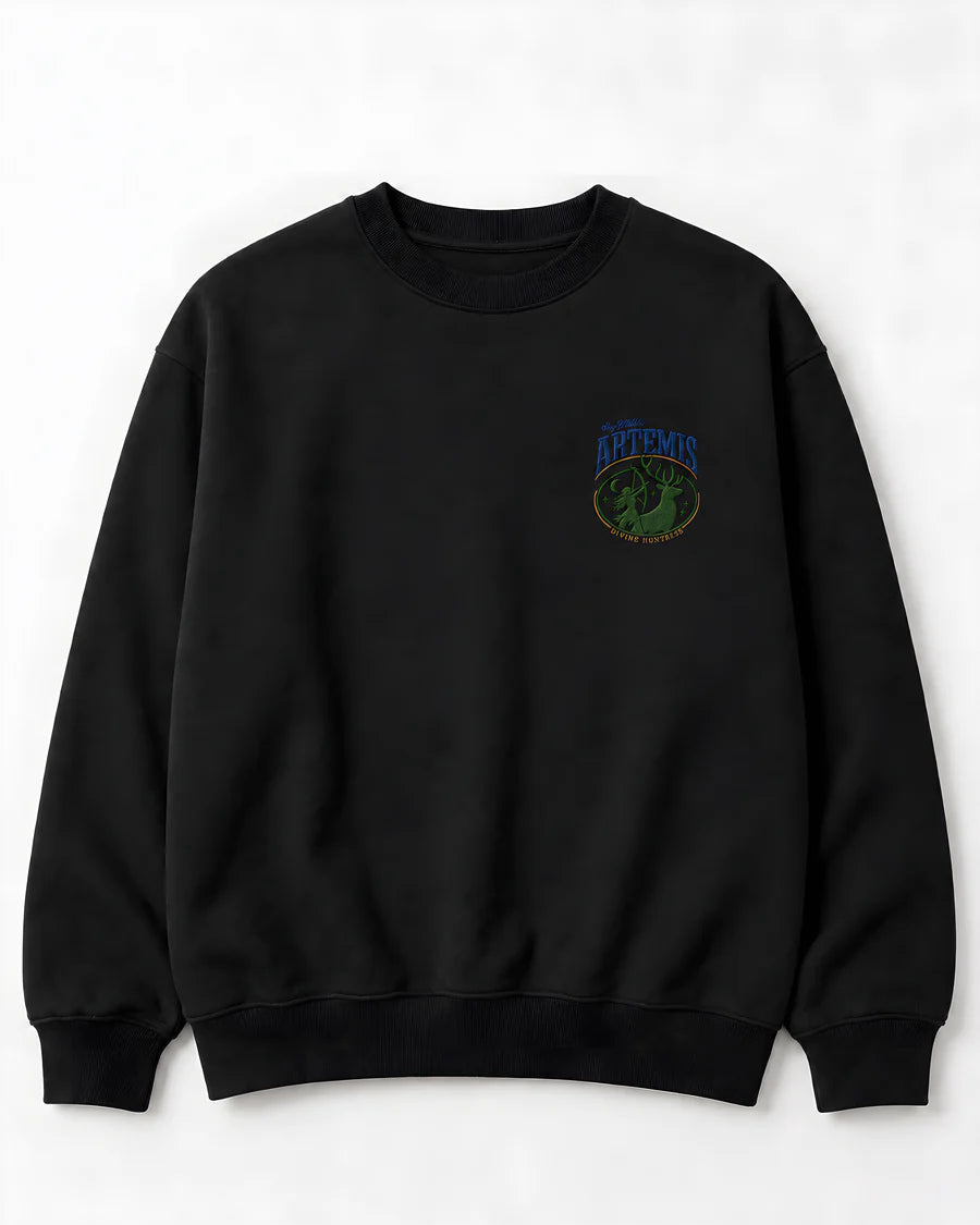 Artemis Divine Huntress Embroidered Black Oversized Sweatshirt